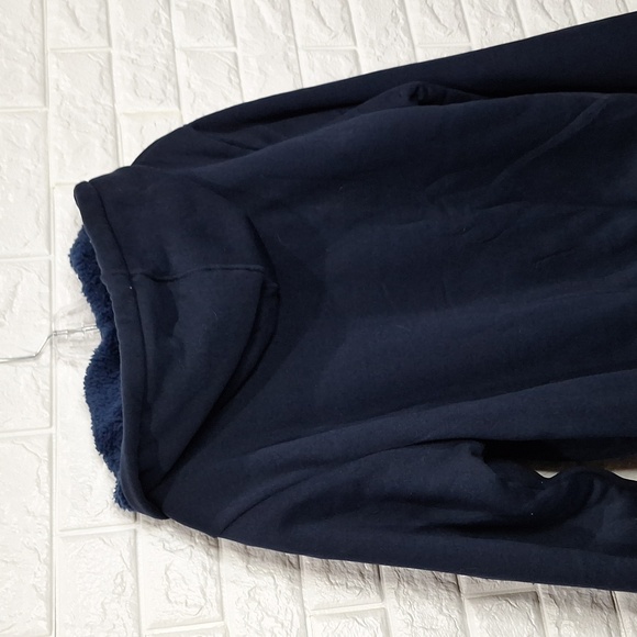 Navy Zip Up Hooded Sweatshirt with Full Teddy Bear Fleece Sherpa Lining … - Picture 6 of 9